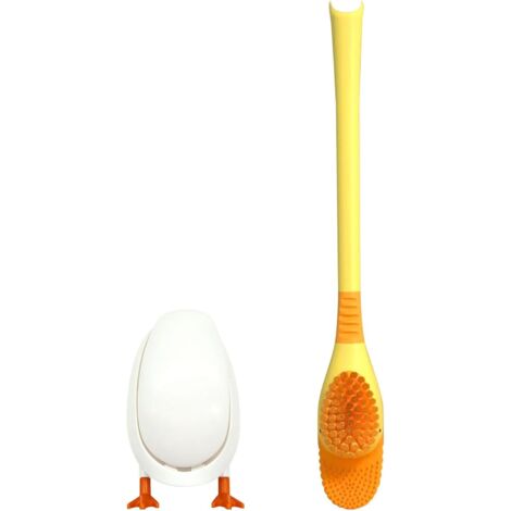 [JAMAIS UTILISÉ]Brosse WC en Forme de Canard de plongée, Ensemble de Brosse WC, Brosse WC et Support en Silicone pour Salle de Bain, Brosse WC créative (Jaune) (1/5)