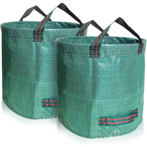 Lot de 2 500L Sacs de Jardin, Sacs de déchets jardin résistants Sac à déchets de en PP robuste et Pliable Poubelle pour les, Stable Aux UV(Lot de 2-500 L,Vert) (1/4)