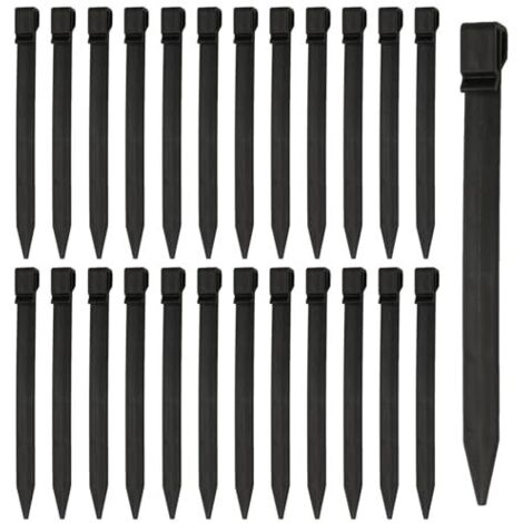 Lot de 22 piquets en plastique solides de 24,5 cm - Piquets de tente en plastique - Ancrage au sol avec crochets pour bordure de pelouse noire - Piquets de clôture de pâturage - Bords de paysage