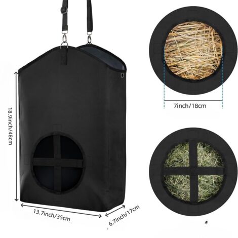 Sacs à foin pour chevaux, sac à foin en polyester 28x3, 5 avec 5 trous lents, mangeoire chèvre suspendue de capacité pour chevaux, moutons, ânes