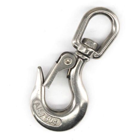 Émerillon en acier inoxydable 304 Crochet de levage Style américain Crochet de sécurité Accessoire de gréement avec œillet rond, 350KG, 1
