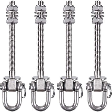 Lot de 4 cintres robustes à 180°, capacité de 800 kg, en acier inoxydable 304, 14,5 cm, en bois et acier pour porche, hamac de yoga, sac de frappe (1/5)