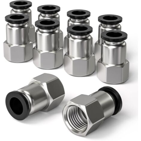 10 Pcs 8mm diamètre extérieur du manchon de carte x 1/4 "BSP femelle traversant raccord pneumatique Push-in, PCF8-02 adaptateur de ligne d'air à libération rapide (1/4)