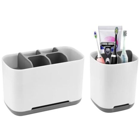 Lot de 2 porte-brosses à dents amovibles pour salle de bain, lavabo, plan de travail, avec trou de drainage, gris (1/5)