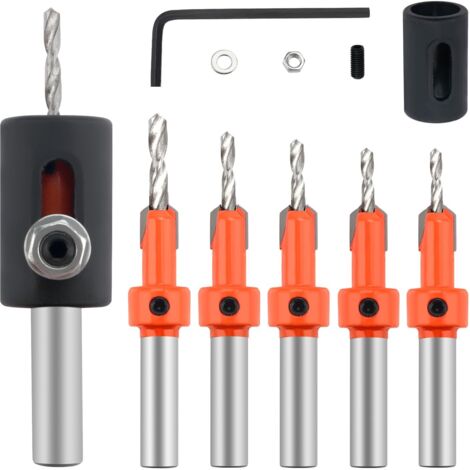 5pcs 10mm Wood Chamfer Countersink Countersink Countersink Drill Bits for Woodworking with Limit Ring and Hex Wrench (1/5)