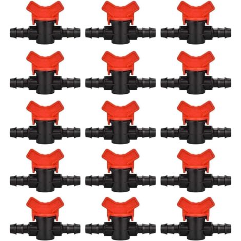 Lot de 15 Vanne Commutation d'Irrigation, Robinet d'arrosage goutte à goutte 16mm, valve 16 mm (1/4)