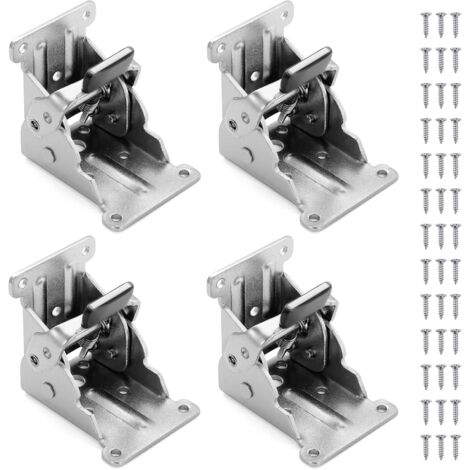 [JAMAIS UTILISÉ]4PCS Supports Pliants pour Pieds de Table, 90° Charnières Autobloquantes, Support Pliable Raccords de Jambe, Accolade de Coin pour les Pieds Pliants Établi Pliant (1/4)