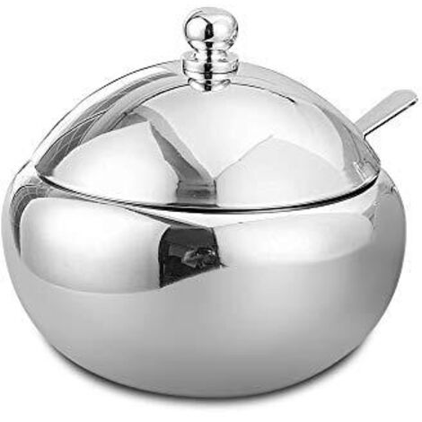 Sucrier en acier inoxydable 304 - Pot à épices pour condiments de maison - Récipient d'assaisonnement de cuisine avec couvercle et cuillère pour sel, sucre, café, thé, herbes (M) (1/5)