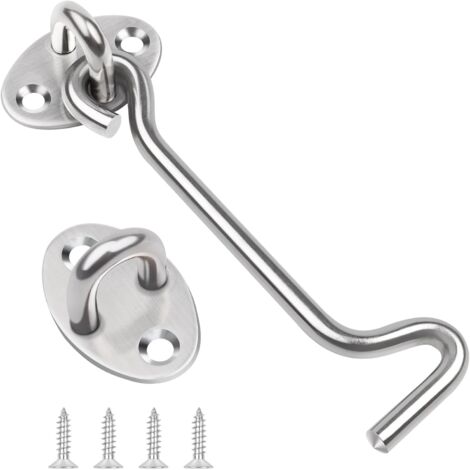 1 crochet et œillet de 100 mm en acier inoxydable argenté pour portails en bois, loquet de porte de fenêtre (1/5)