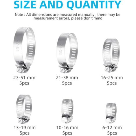 24 Pièces Collier Serrage Inox 6-51mm - Kit Collier Tuyau Réglable TRKETK Pour Piscine Machine à Laver