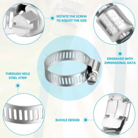 Caianwin 80pcs Collier Serrage Inox 304 - Set 8 Tailles 6-51mm, Colliers Durite Métalliques Réglables Pour Piscine, Machine à Laver, Jardin