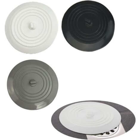 Silicone Drain Plug, 3 Piece Universal Bath Plug Shower Stopper, Anti-Odour, Kitchen Sink Stopper Suitable for Kitchen, Bathroom, Bathtub, Sink (Black, White, Grey) (1/5)