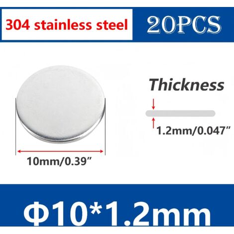 [JAMAIS UTILISÉ]20 Pièces Ronde Rondelles Plates, 304 Plaque Circulaire en Acier Inoxydable, Plaque Ronde en Métal, Diamètre 10mm, Épaisseur 1,2mm (1/5)