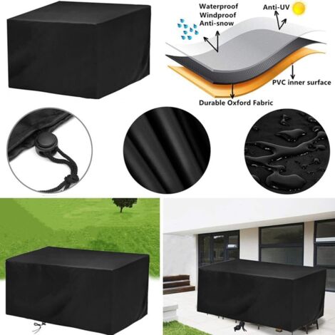 XIANGPEIFBH – Housse De Protection Pour Table De Jardin – 190x100x90 Cm – Noir Oxford 420D – Imperméable, Anti-UV, Avec Cordon Et Boucles – Résiste Au Vent