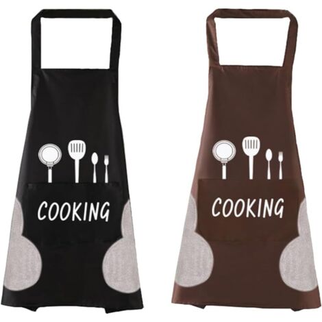 2 Pièces Tablier de Cuisine Homme Femme Tablier Adulte Tablier Ètanche et Résistant à l'Huile Essuyant à la Main Tablier de Chef Tablier de Nettoyage avec Poches (1/5)