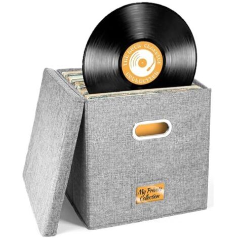 Boîte de rangement pliable pour disques vinyles de 30,5 cm, peut contenir jusqu'à 90 disques simples, organiseur portable pliable pour collectionner des albums précieux (gris) (1/5)