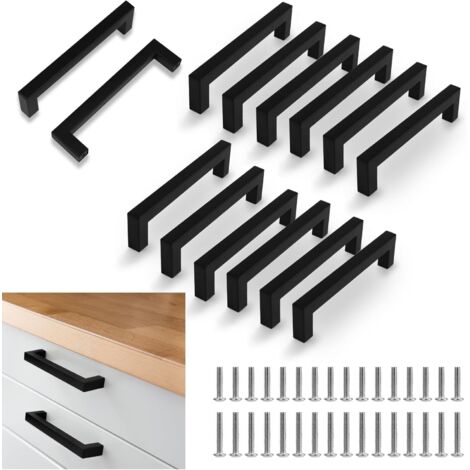 12 Pièces Poignée de Meuble Cuisine Noir, Entraxe 128mm, Poignet de Porte Cuisine et Armoire, Meuble en Acier Inox Poignées pour Bureaux, Tiroirs, Armoires, Placard