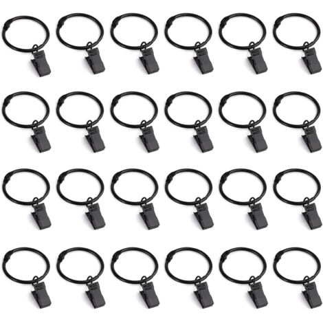 [JAMAIS UTILISÉ]Pince Rideaux,Anneau Rideau 40 Pièces Pince Rideau Anneaux de Rideaux avec Pinces Metal Rideau Clips de Crochets Décoratifs de Rideau Diamètre Intérieur 35 mm-Noir
