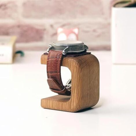 Présentoir à Montres En Bois Et Cuir - Support Unique Fait Main - Pour Montre Homme - Dimensions 7x6x5 Cm