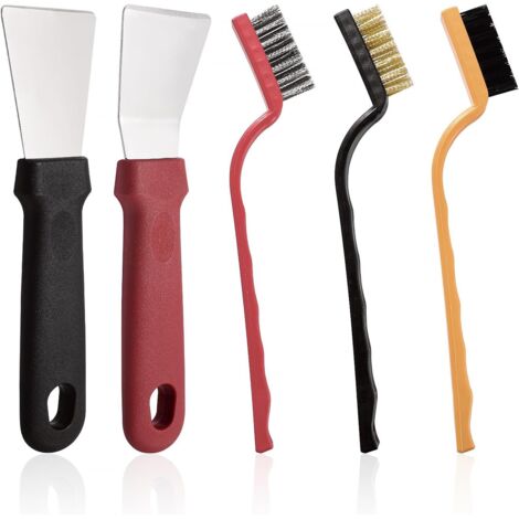 2 Pieces Multi-Kitchen Cleaning Scraper and 3 Pieces Nylon and Brass Stainless Steel Brushes, Grease Scraper for Oven, Refrigerators and Glass Plates