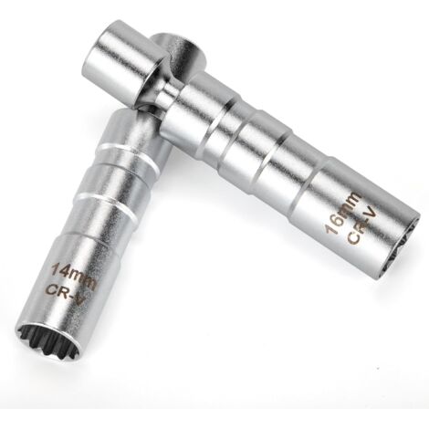Clé à Bougie Allumage 14mm/16mm Douille de Bougie d'allumage Pivotante avec Magnétiques pour Retirer Les Bougies D'allumage Automobiles 2 Pièces (1/5)