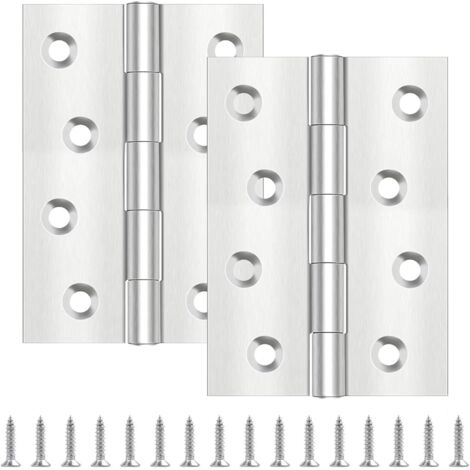 Lot de 4 charnières de porte 100 mm x 70 mm en acier inoxydable pour porte en bois, charnière d'abri de jardin pour portes intérieures et extérieures avec 32 vis (1/5)