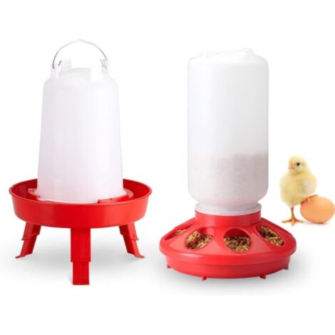 Kit mangeoire et Abreuvoir pour Poussins avec Rembourrage supérieur, mangeoire et Abreuvoir pour Poussins avec Pieds réglables en 3 hauteurs, Mangeoire 1Kg + Abreuvoir 1.5L