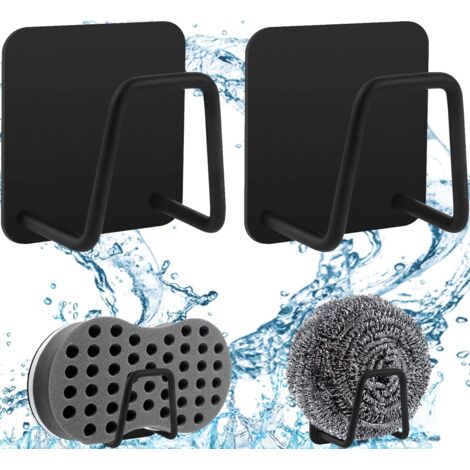 [JAMAIS UTILISÉ]Lot de 2 porte-éponges auto-adhésifs en acier inoxydable 304 - Pour évier de cuisine - Noir (1/5)