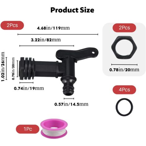 GYSRXS 2 Pièces Robinet Cuve Eau de Pluie 3/4 Pouces Robinet Plastique Jardin avec Écrou de Contre-Écrou et Ruban D'étanchéité Robinet de Jardin pour Réservoir d'eau de Pluie(Noir GYSRXS 2 Pièces Robinet Cuve Eau de Pluie 3/4 Pouces Robinet Plastique Jardin avec Écrou de Contre-Écrou et Ruban D'étanchéité Robinet de Jardin pour Réservoir d'eau de Pluie(Noir
