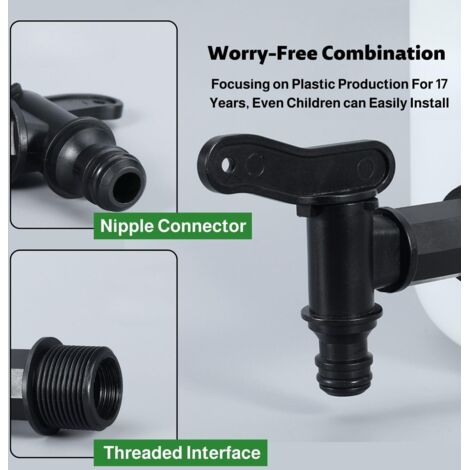 2 Robinets Plastique Pour Récupérateur Eau Pluie - 3/4 Pouce, Avec Joints, Facile à Installer