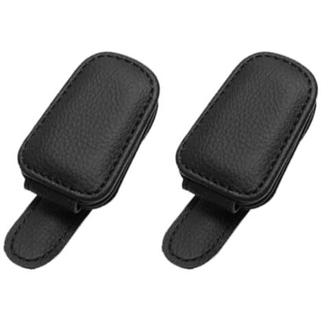 Clip de Support de Lunettes de Visière de Voiture, 2 Pièces Porte Lunettes pour Voiture en Cuir, Porte Lunette Voiture Universel Magnétique Support Lunettes pour Tous Types de Verres (Noir) (1/5)