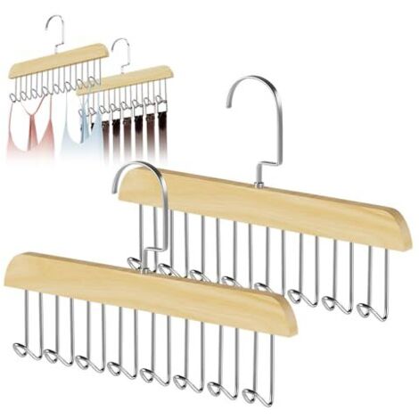 Lot de 2 porte-cravates, porte cintre en bois, rotatifs à 360°, de qualité, peu encombrants avec 8 crochets solides, pour ceinture, nœud papillon, écharpe et chapeau (1/5)