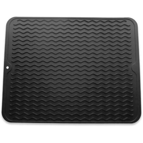 Tapis d'égouttement en silicone respectueux de l'environnement, résistant à la chaleur, grand tapis d'évier en silicone pour le rangement de couverts et de vaisselle, noir, 40 x 30 cm (1/5)