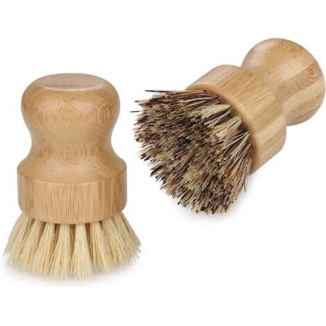 2 Pcs Brosse Vaisselle en Bambou, Brosse à Vaisselle Eco-responsable, Brosse a Champignon de Nettoyage pour Évier de Cuisine, Salle de Bain, Brosse Vaisselle Domestique avec Poils Durs et Doux (1/5)