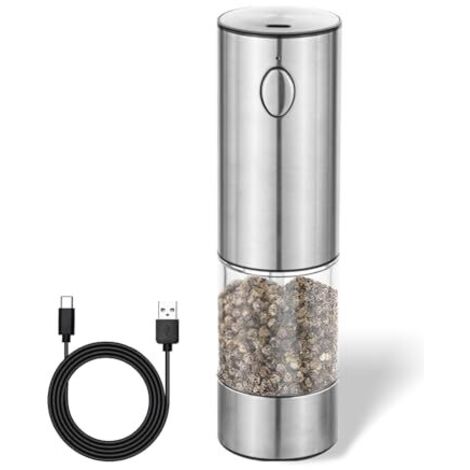 Electric Salt and Pepper Grinder, Stainless Steel Ceramic Grinding Mechanism Continuously Adjustable USB Rechargeable with Viewing Window (1/5)