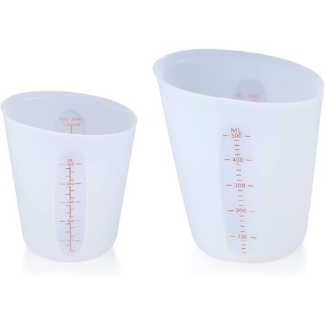 2 Pièces Tasses Mesurer Silicone, Tasses Mélanger 250/500 ml avec échelle, Mesure de Tasse, Pichets à Mesurer pour Moules Coulée Résine époxy, Artisanat, Bricolage Main, Laboratoire, Cuisine - Blanc (1/5)