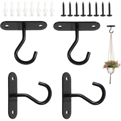 4Ensembles Support Plante Mural,Crochets pour Suspendre des Plantes,Suspension Mural Crochet Plante,Crochets Noirs avec Vis et Chevilles Murales,Pour Suspendre Plantes,Lampes,Mangeoires D'oiseaux (1/5)