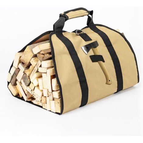 Porte-bûches Vintage Eddie Bauer En Toile Et Daim Noir - Sac à Bois Pliable Et Léger - Occasion