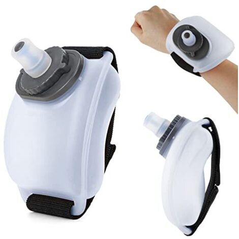 Bouteille D'eau de Sport, Porté à la main Gourde de Sport 200ML avec bracelet réglable, Bouteille silicone Douceur sans BPA d'Hydratation pour Running Jogging Marathon Escalade (Blanc)