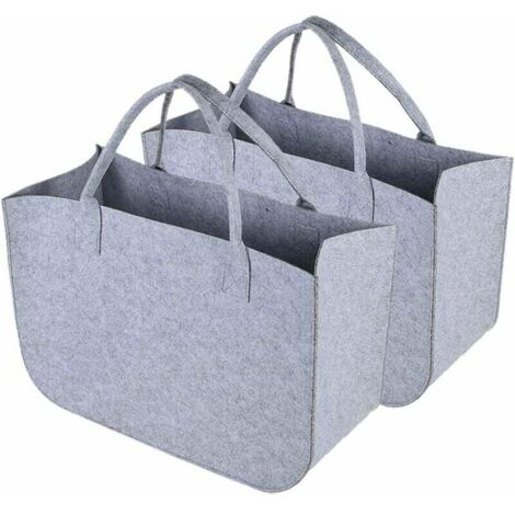 [JAMAIS UTILISÉ]Sac shopping feutre gris grand sac feutre pour bois de chauffage panier bois de chauffage lot de 2 (1/5)