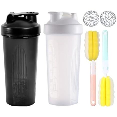 2 Pièces Shaker à Protéines avec Boule en Spirale, Bouteille Shaker de Protéines étanche, Shaker à Protéines, Shaker Sport avec Boule Mélangeuse en Acier Inoxydable + 2 Brosse en Mousse, 700ml (1/5)
