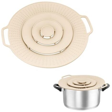 Lot de 2 couvercles anti-éclaboussures en silicone pour casseroles et poêles d'un diamètre de 15 à 25 cm, pour protéger contre les débordements (beige) (1/5)