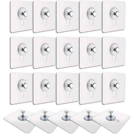 20 Pcs Accroches Tableau sans Percer, Fixation Cadre sans Percer, Accroche Cadre sans Percer Adhesif Imperméable Amovible Autocollant Anti-trace, Crochet Tableau Adhésif Transparent (1/4)
