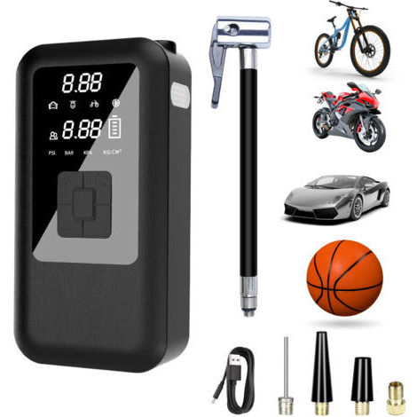 6000mAh Mini Pompe à Air Électrique，Compresseur à Air Portatif Gonfleur Pneus sans Fil 150PSI 4 Modes ，avec Affichage Numérique Lumière LED et Rechargeable pour Pneus de Moto, Voiture (Noir) (1/4)