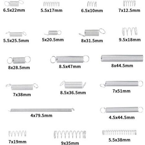 Kit 200 Ressorts Compression & Extension – 20 Tailles Acier Galvanisé – Boîte De Rangement