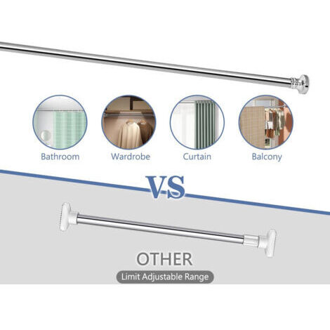 2 tringles à rideaux extensibles, 30-50 cm, sans perçage, pour rideaux courts, rideaux de penderie ou de douche