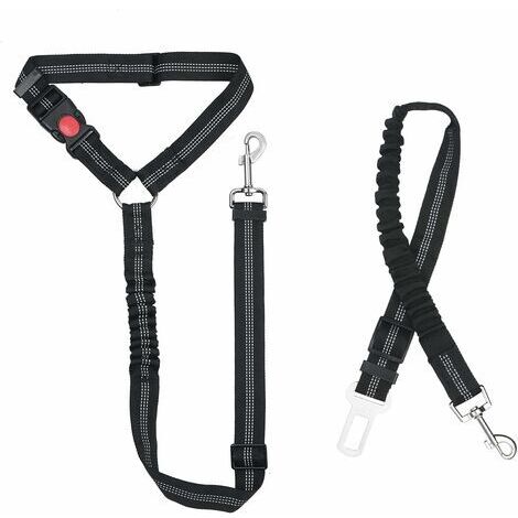 Nylon Ceinture Chien, Universel Harnais Voiture Réglable pour Chien & Chat avec Absorption des Chocs, 2 en 1 Laisse Chien Ceinture de Sécurité pour Animaux de Compagnie Durable pour Voyage(Noir) (1/4)