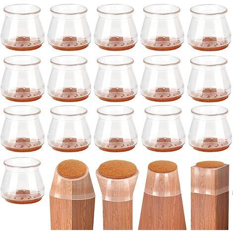 16 Pièces Protection Pied de Chaise Embouts de Chaise en Silicone avec Feutre Transparent Protege Pieds de Chaise sols en Bois Dur carrelage pour Protéger Le Sol des Rayures (1/4)