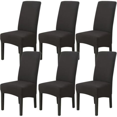 Lot de 6 Housses de Chaise Noires Extensibles - Housse de Protection Universelle Lavable pour Salle à Manger et Salon - Facile à Installer et Nettoyer