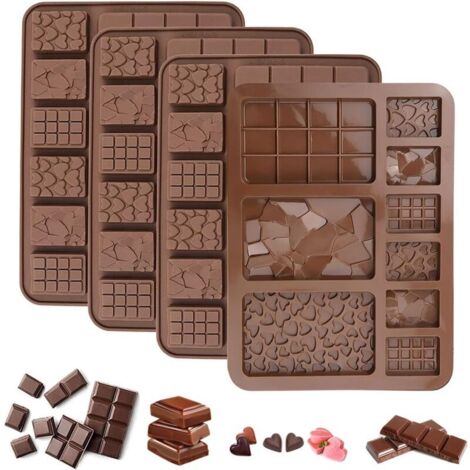 4 Pièces Moule Tablette Chocolat,20.4x15cm Break-Apart Moule à Chocolat, Moule à Tablette de Chocolat en Silicone (1/4)
